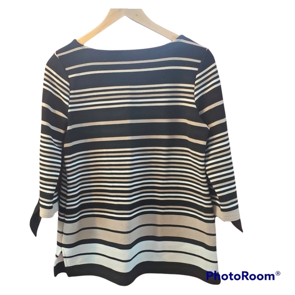 Charter Club tie sleeve striped sweater b&w with beige Petite M - Picture 3 of 3